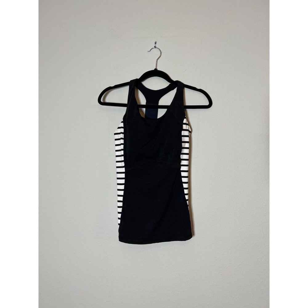 Athleta Ace Racer Tank Striped Black White Nylon Small S